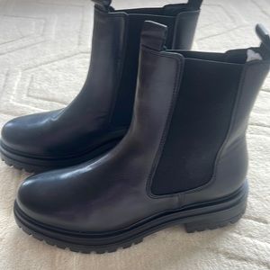 Black Leather lug sole boots